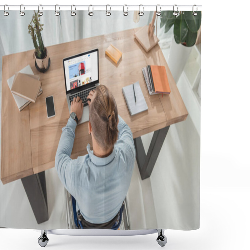 Personality  Disabled Man Using Laptop Shower Curtains