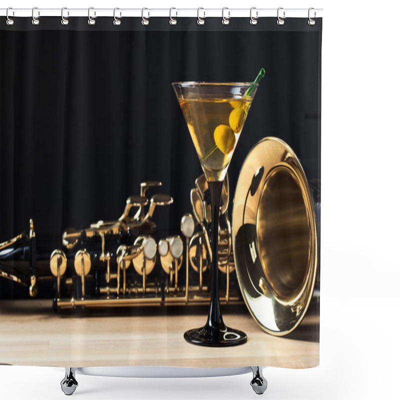 Personality  Saxophone And Martini With Green Olives  Shower Curtains