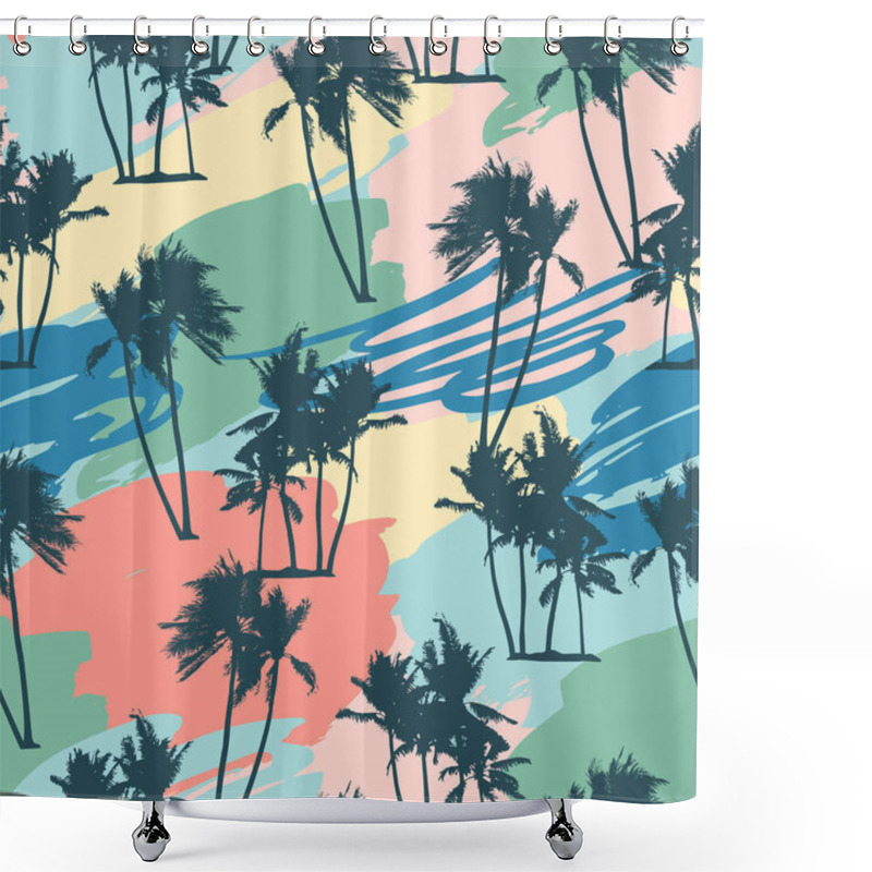 Personality  Seamless Tropical Pattern With Palms And Artistic Background. Shower Curtains