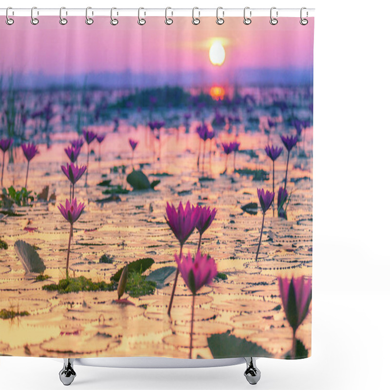 Personality  Pink And Red Lotus Lake At Udonthani Thailand Shower Curtains