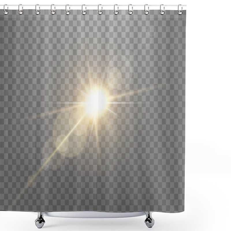 Personality  Sunlight Lens Flare, Sun Flash With Rays And Spotlight. Gold Glowing Burst Explosion On A Transparent Background.  Shower Curtains