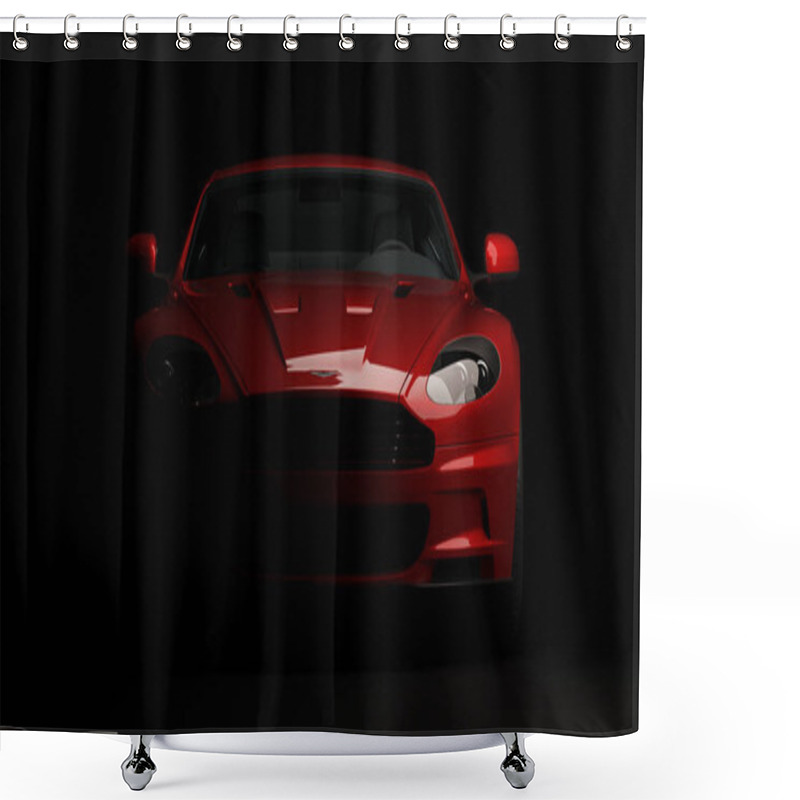 Personality  Almaty, Kazakhstan. April 15: British Luxury Sport Car Coupe Aston Martin DBS On Black Background. 3D Render Shower Curtains