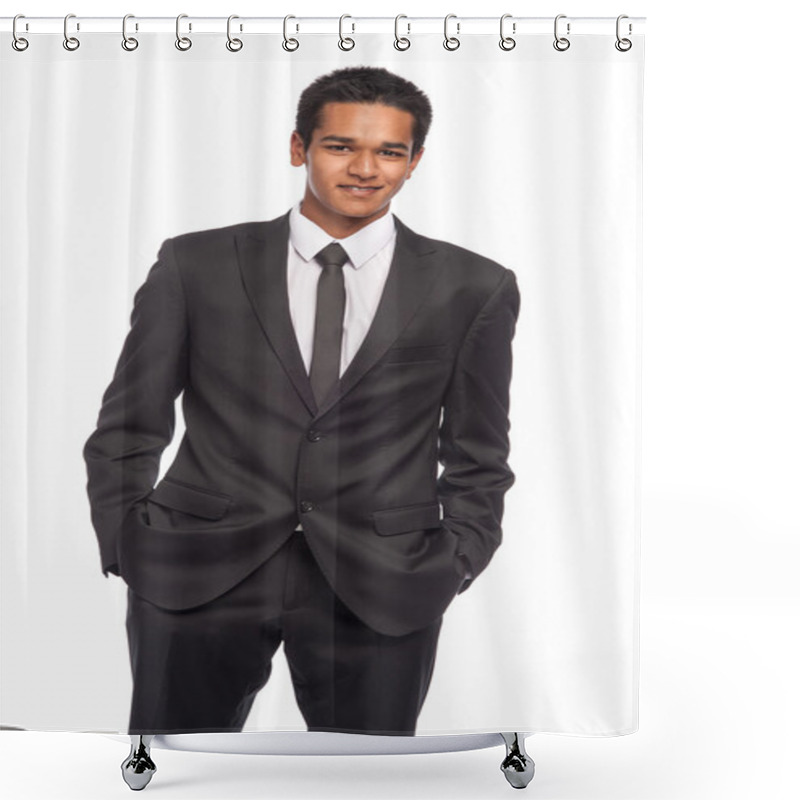 Personality  Smart Young Man Wearing Black Suite. Shower Curtains