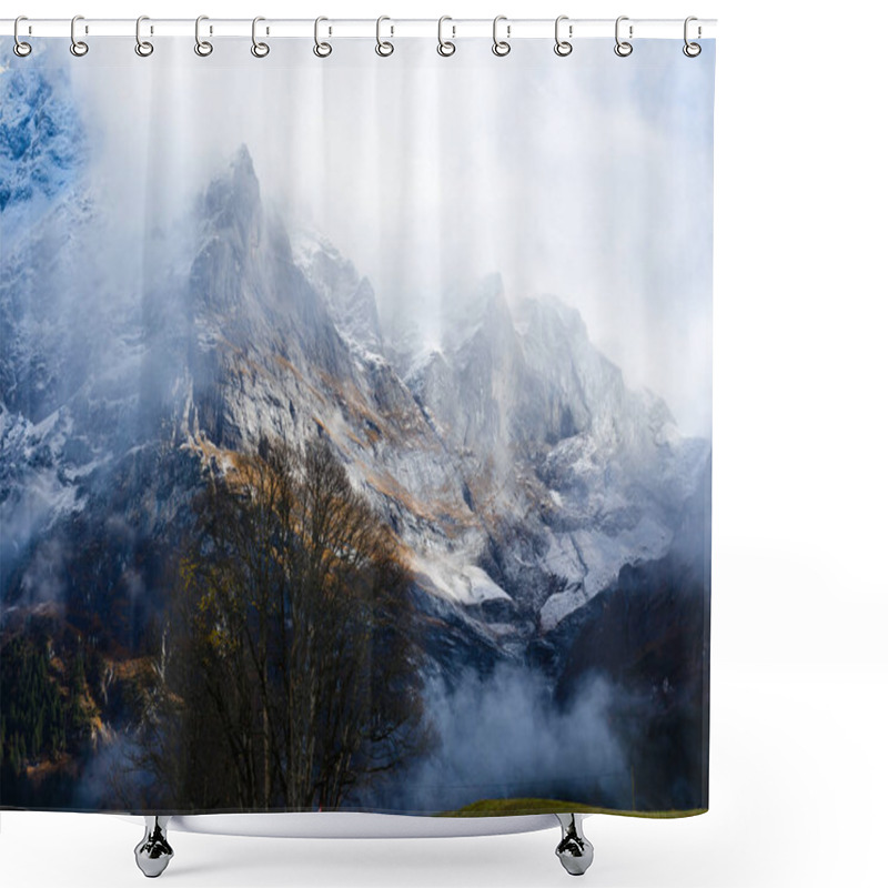 Personality  Cloudy Landscape In High Snowy Mountains Shower Curtains