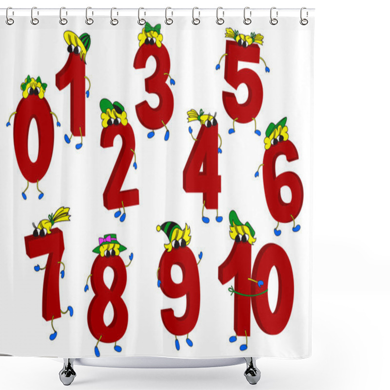 Personality  Set Of 3D Funny Animated Red Numbers Shower Curtains