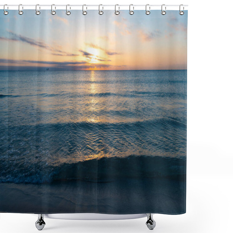 Personality  Beautiful Morning Cloudscape With Sea Water On The Summer Beach Shower Curtains