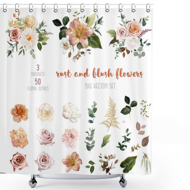 Personality  Rust Orange And Blush Pink Antique Rose, Beige And Pale Flowers, Creamy Dahlia Shower Curtains