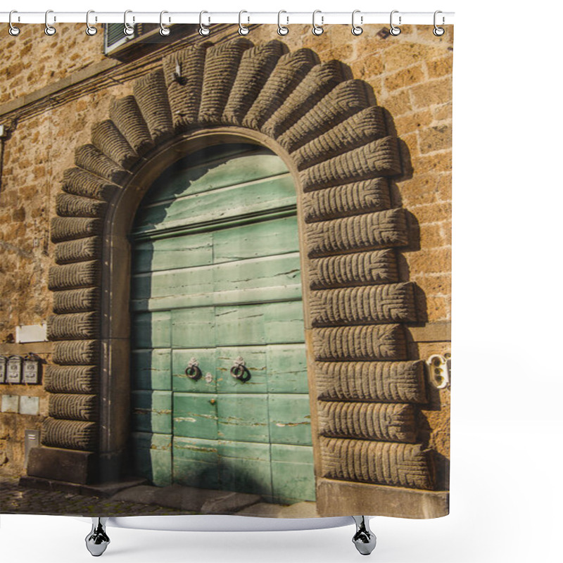 Personality  Green Wooden Doors In Orvieto, Rome Suburb, Italy  Shower Curtains