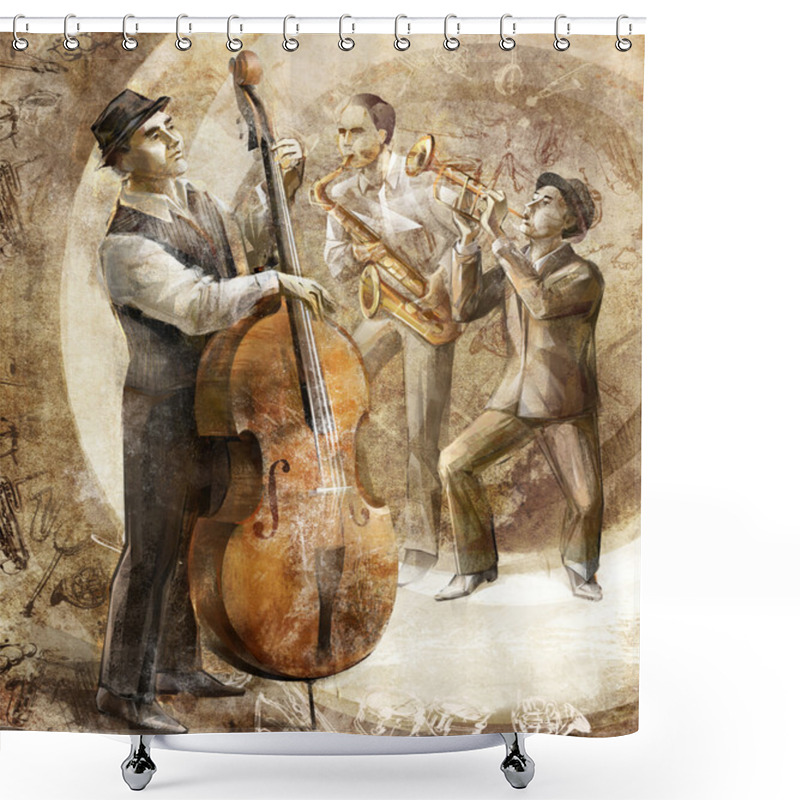 Personality  Jazz Band On The Retro Background Shower Curtains