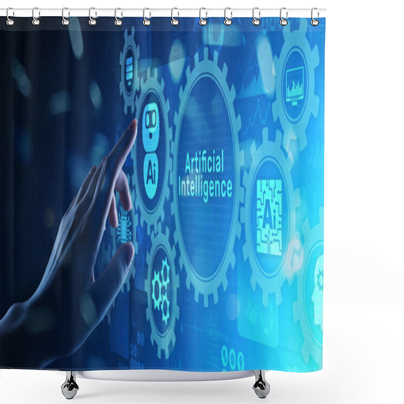 Personality  AI Artificial Intelligence Machine Deep Learning Robotisation And Automation Concept On Virtual Screen. Shower Curtains