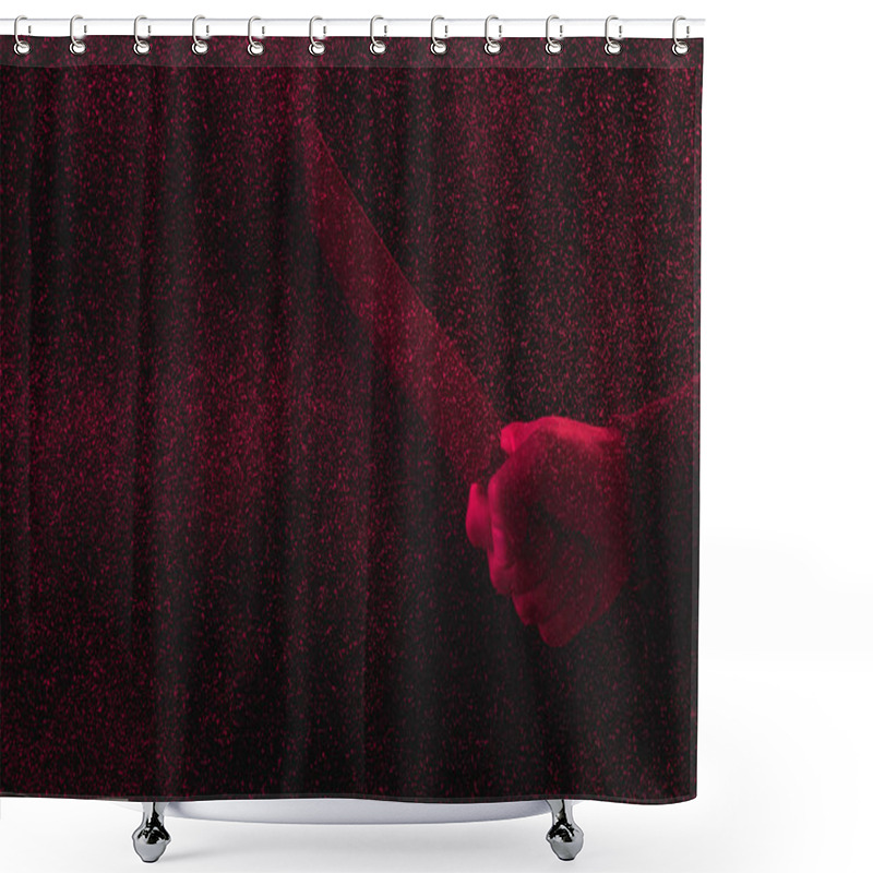 Personality  Cropped Shot Of Man Holding Knife In Red Light With Glitches  Shower Curtains