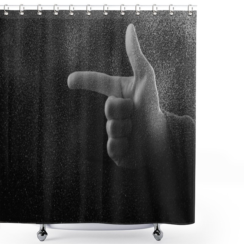 Personality  Cropped Shot Of Person Pointing Away With Finger In Darkness  Shower Curtains