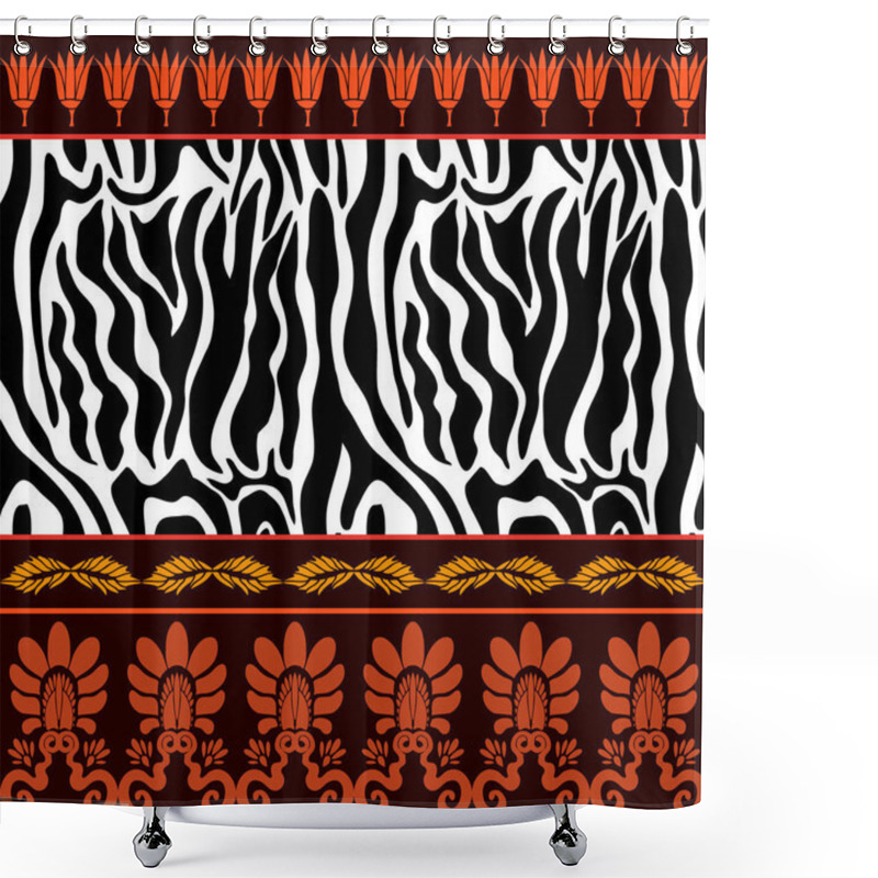 Personality  Seamless Vector Pattern With Animal Prints And Ancient Geometrical Ornaments. Shower Curtains