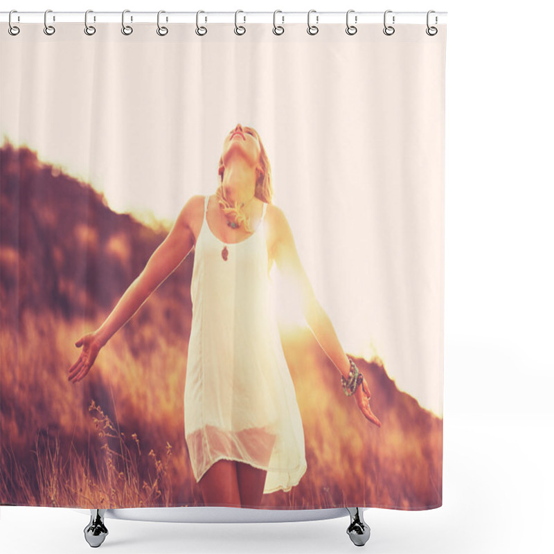 Personality  Fashion Woman At Sunset Shower Curtains