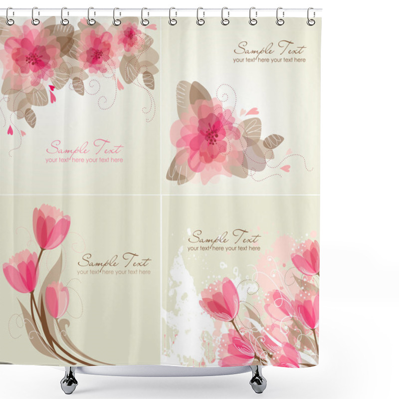 Personality  Set Of 4 Romantic Flower Backgrounds In Pink And White Colours. Shower Curtains