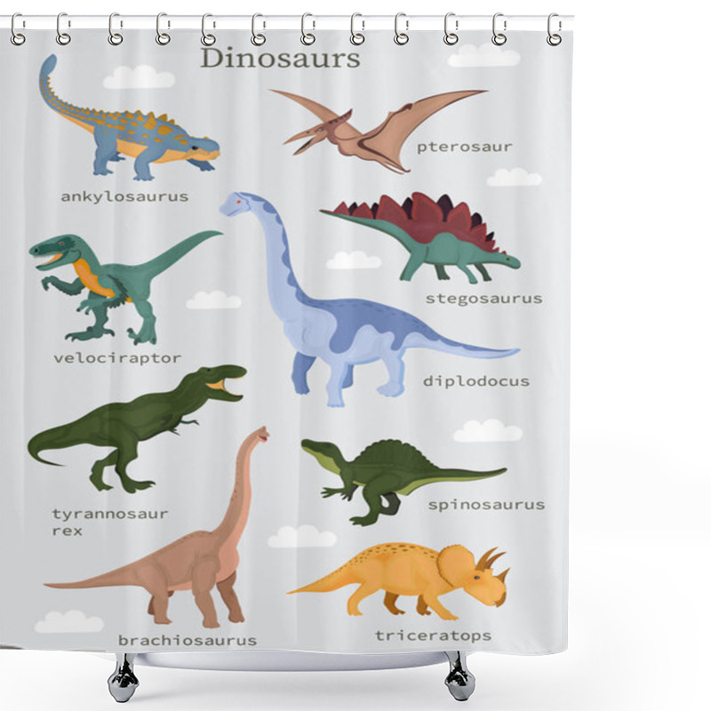 Personality  Dinosaurs Set Isolated On White Background.  Shower Curtains