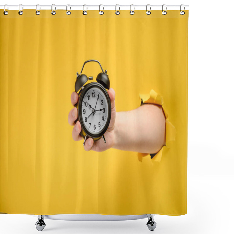 Personality  Hand Holding An Alarm Clock Shower Curtains