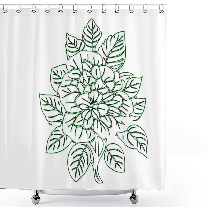 Personality  Line Art Floral Drawing With Single Stem And Leaves Shower Curtains