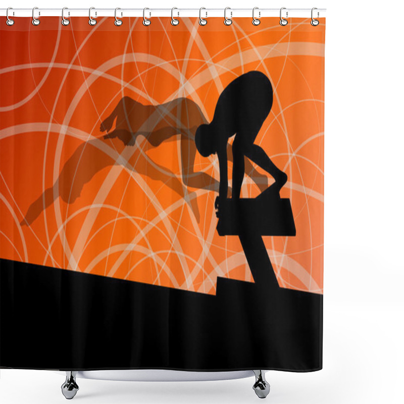 Personality  Active Young Swimmers Diving And Swimming In Water Sport Pool Si Shower Curtains