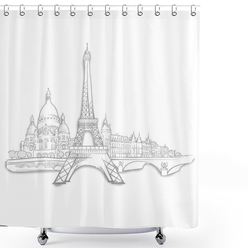 Personality  Paris Landmarks Sketches Shower Curtains