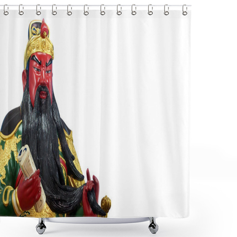 Personality  Guan Yu From Romance Of A Three Kingdoms, Statue Isolated On White Background Shower Curtains