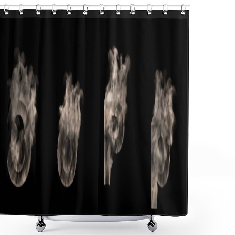 Personality  Capital (uppercase) And Lowercase Letters O And P Made Of Heavy Smoke Or Fog Isolated On Black, Artistic Scary Font - 3D Illustration Of Symbols Shower Curtains