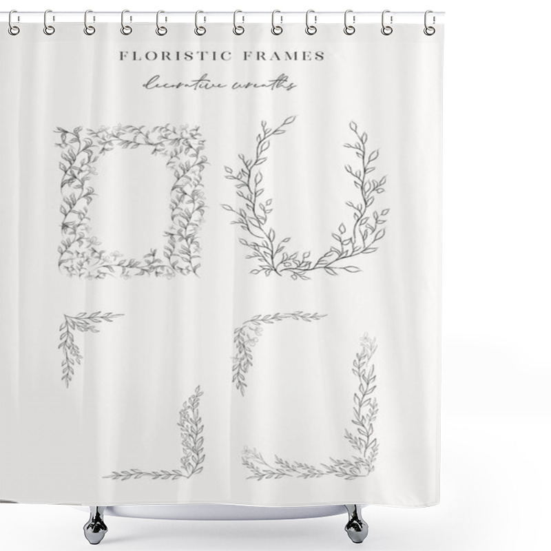 Personality  Line Drawing Vector Leaf Branch Wreaths Frames Shower Curtains