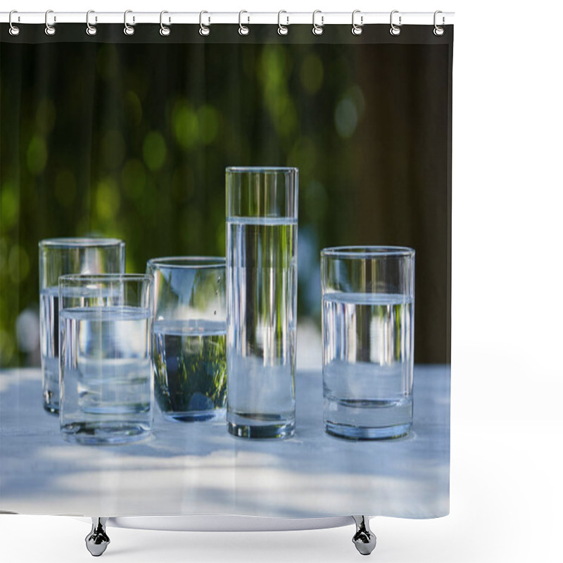 Personality  Clear Fresh Water In Transparent Glasses In Sunlight Shower Curtains