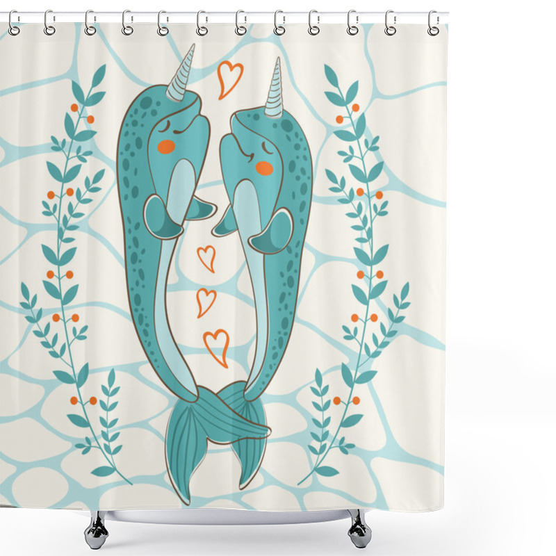 Personality  Couple Of Narwhals In Love Shower Curtains