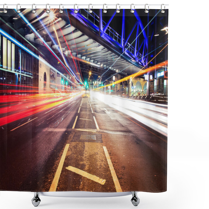 Personality  Light Trails In City Of London With Bridge  Shower Curtains