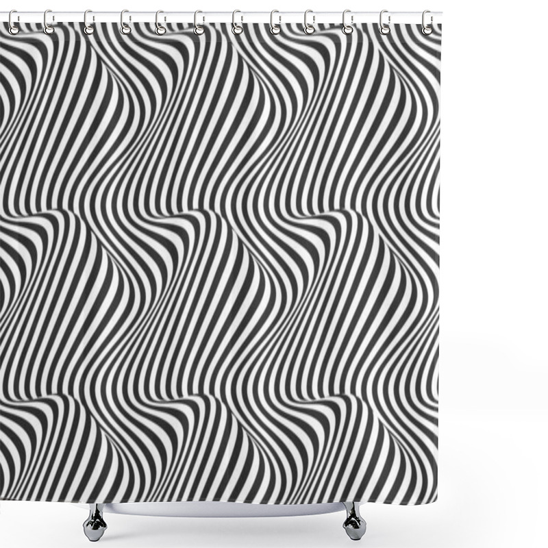 Personality  Black And White Flowing Stripes. Abstract Pattern. Halftone Effect. Background With Wavy Lines. Vector Illustration Shower Curtains