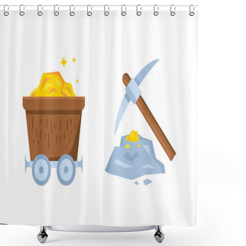 Personality  Gold Mining Illustration For Online Gaming, Signs And Symbols Of Games App, Simple Flat Design.  Shower Curtains