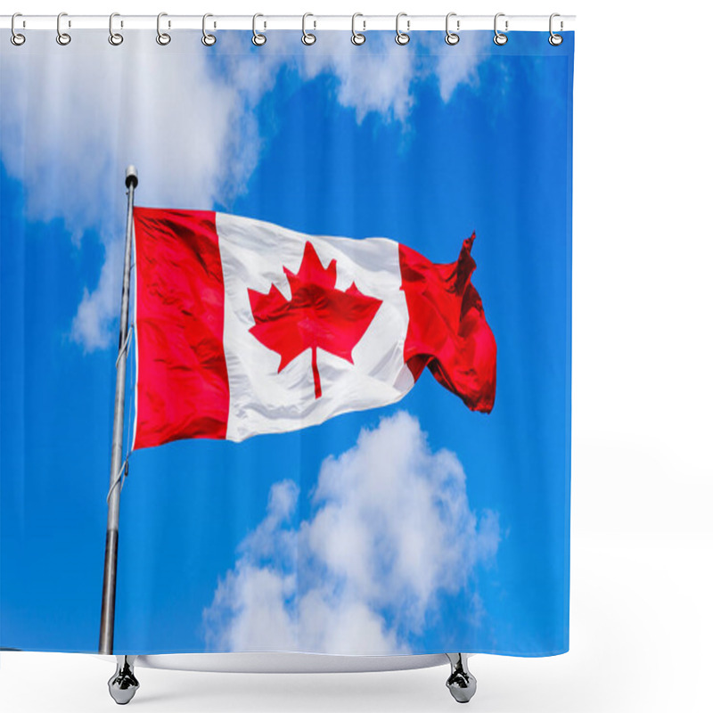 Personality  Flag Of Canada On Flagpole With Blue Sky In Background Shower Curtains