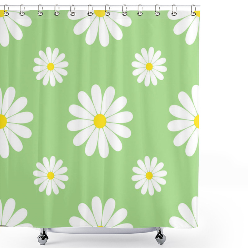 Personality  Green Background Seamless Pattern With Chamomiles Shower Curtains