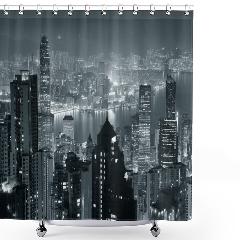 Personality  Hong Kong At Night In Black And White Shower Curtains