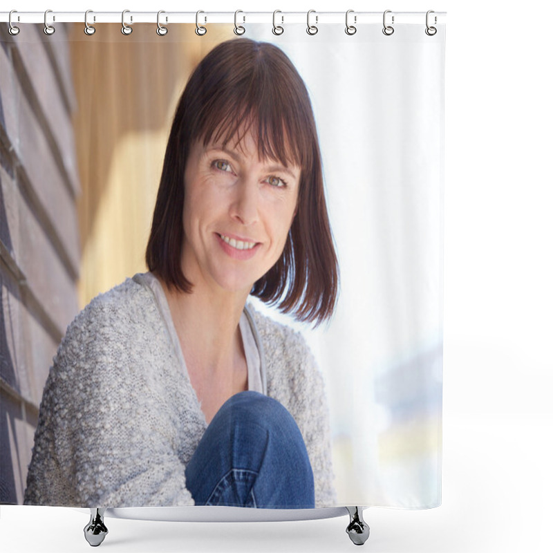 Personality  Mature Woman Smiling Outdoors Shower Curtains