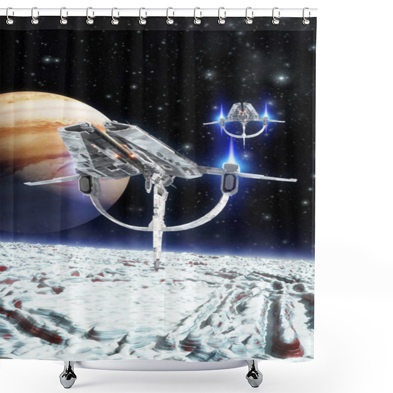 Personality  Spaceship And Frozen Moon Shower Curtains