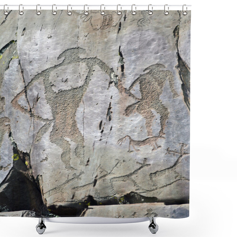 Personality  Ancient Petroglyphs Found On The Site Kalbak-Tash Shower Curtains