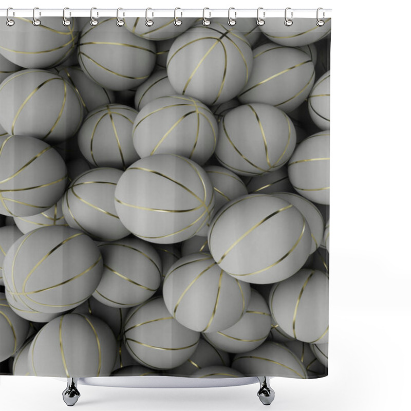 Personality  A Dense Collection Of Gray Basketballs With Golden Seams, Creating A Visually Striking Pattern. Shower Curtains