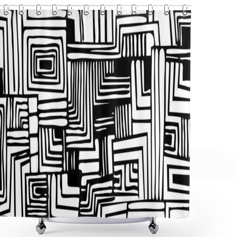 Personality  Abstract Seamless Pattern Black On White. Seamless Line Hand Drawing Background For Design  Shower Curtains