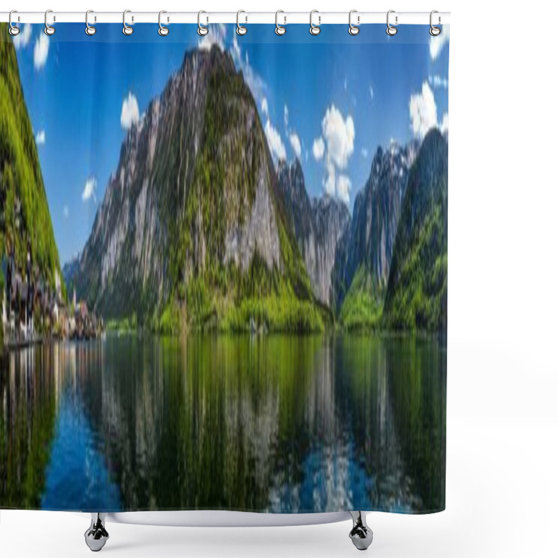 Personality  Panorama Of Hallstatt Village And Hallstatter See, Austria Shower Curtains