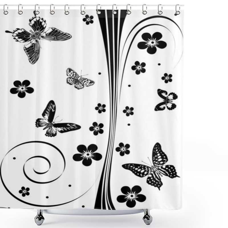 Personality  Black Butterflies And Flowers Decoration Shower Curtains