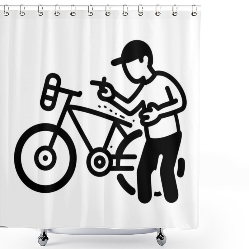 Personality  A Person Standing With Bicycle, Hand Drawn Style Icon  Shower Curtains