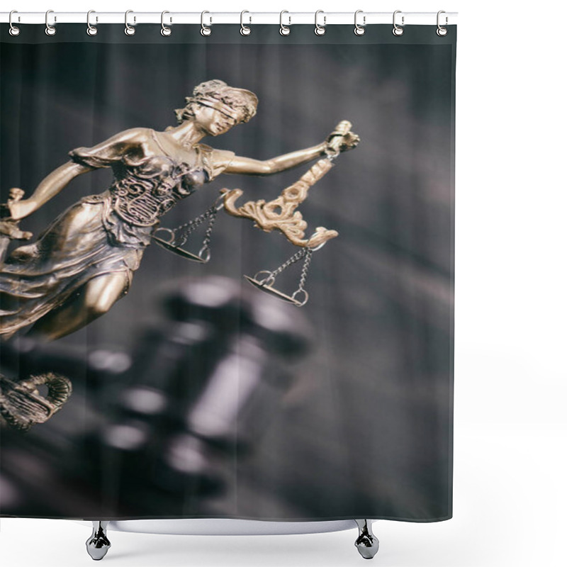 Personality  Scales Of Justice, Judge Gavel, Justitia, Lady Justice On A Black Background Shower Curtains