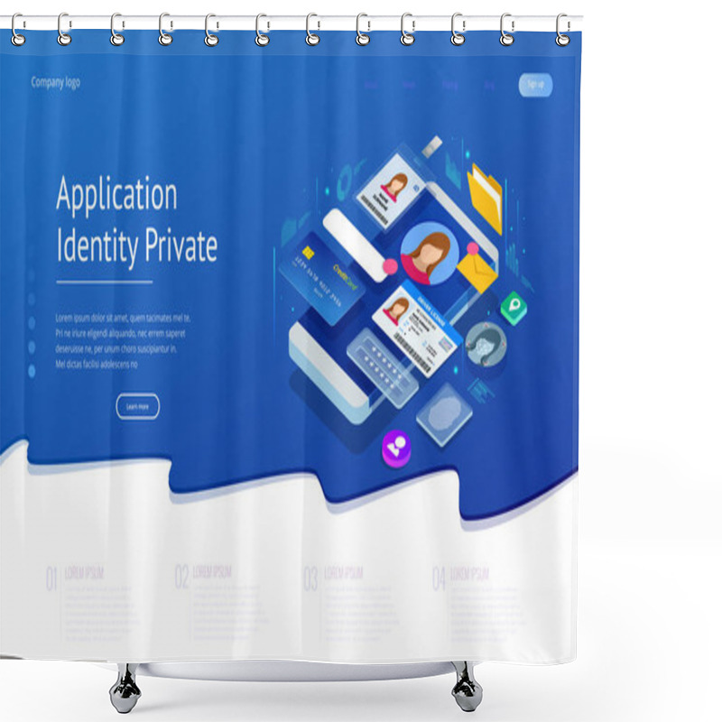 Personality  Isometric Personal Data Information App, Identity Private Concept. Digital Data Secure Banner. Biometrics Technology Vector Illustration For Personal Identity Recognition And Access Authentication. Shower Curtains