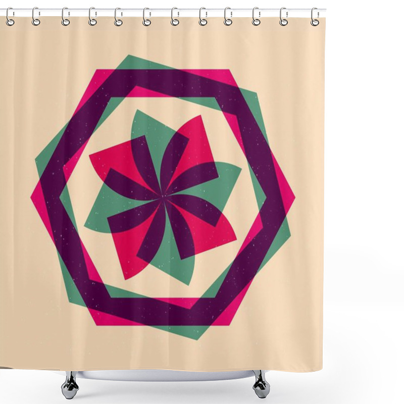 Personality  Colorful Geometric Shapes In Trendy Riso Graph Print Texture Style. Diverse Geometry Isolated Symbol Bundle. Essential Elements For Children Or Creative Design. Shower Curtains