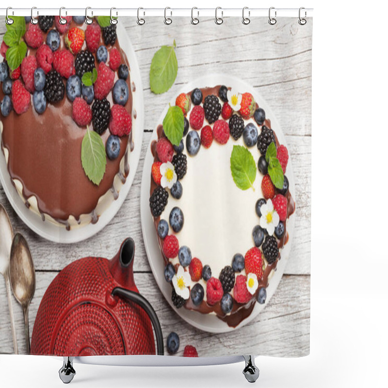 Personality  Chocolate Cakes With Berries Shower Curtains