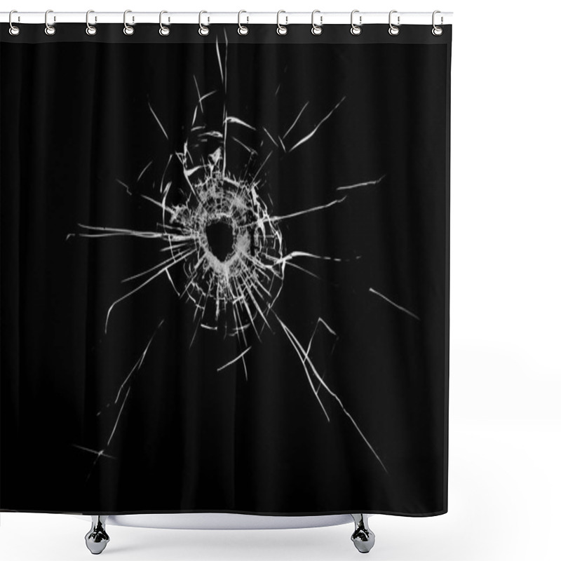 Personality  Texture Of Broken Glass. Hole From A Ball On A Black Background. Shower Curtains