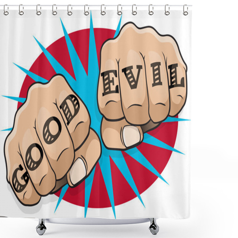 Personality  Pop Art Good And Evil Tattoo Fists. Shower Curtains