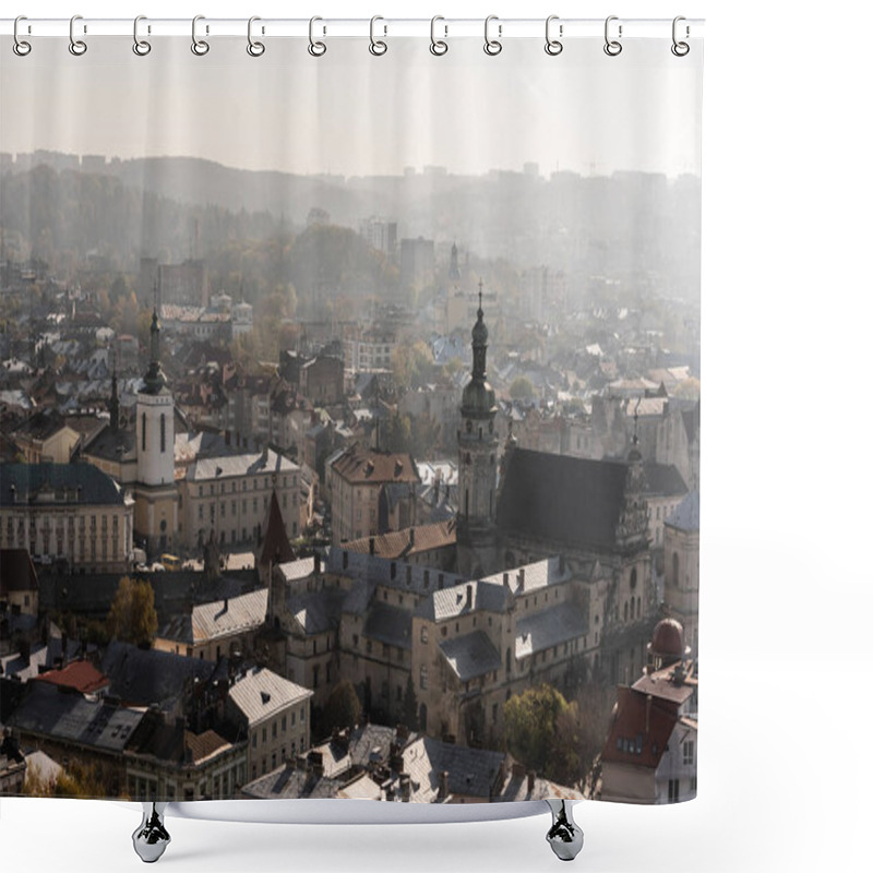 Personality  Aerial View Of City Hall Tower And Dormition Church In Historical Center Of Lviv, Ukraine Shower Curtains